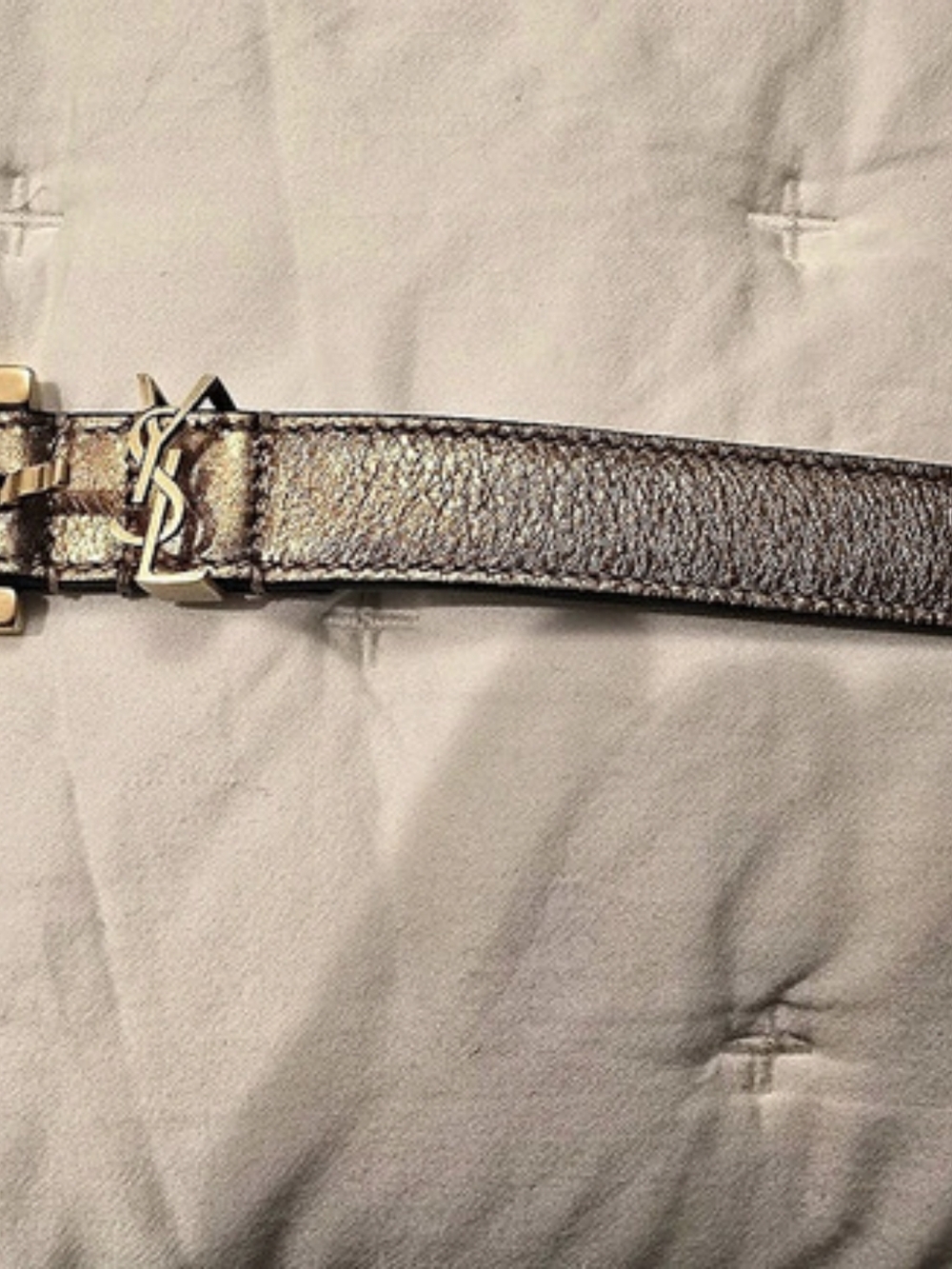 Saint Laurent Cassandre Thin Belt in Metallic Leather Women's Leather-Look Belt